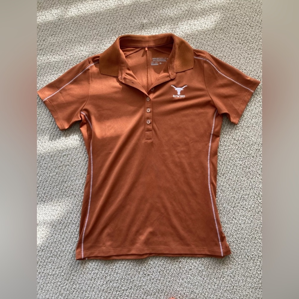 Nike Dri-Fit Texas Longhorns NCAA Rowing Polo Shirt Orange Women Size Small EUC